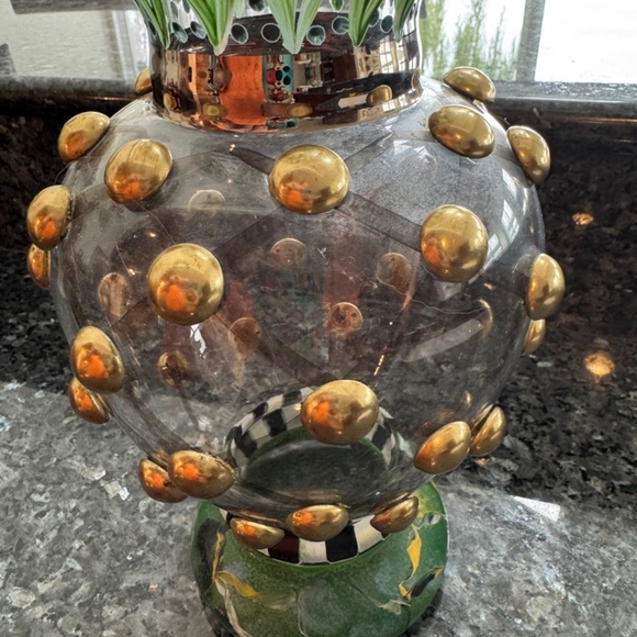 MacKenzie Childs Circus William Courtly Check Tulips Glass Vase  10.5” - Picture 10 of 10